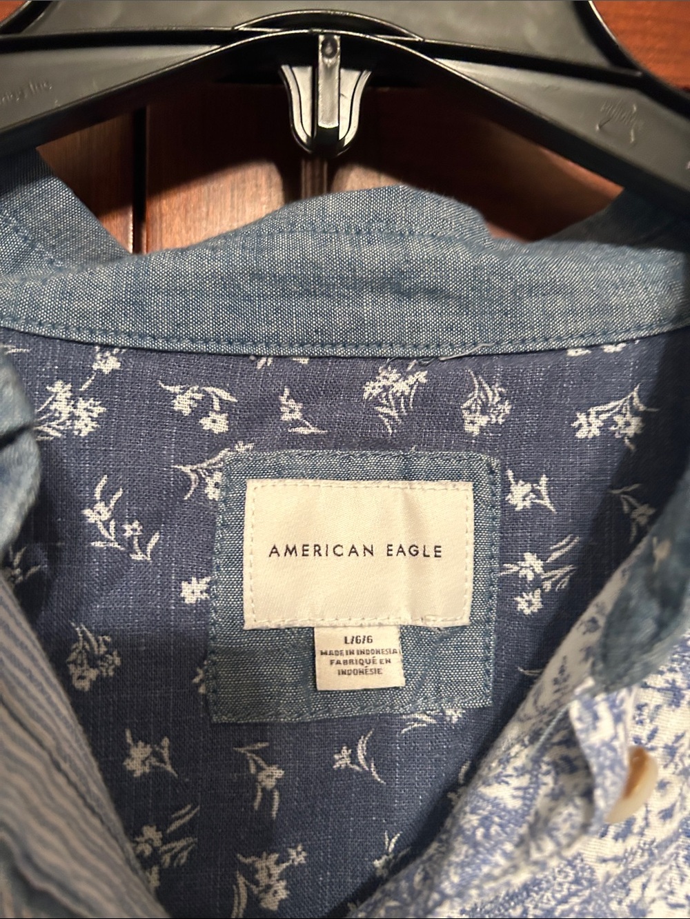 American Eagle Outfitters Blue and White Patchwork Button-Down Shirt - Picture 3 of 4